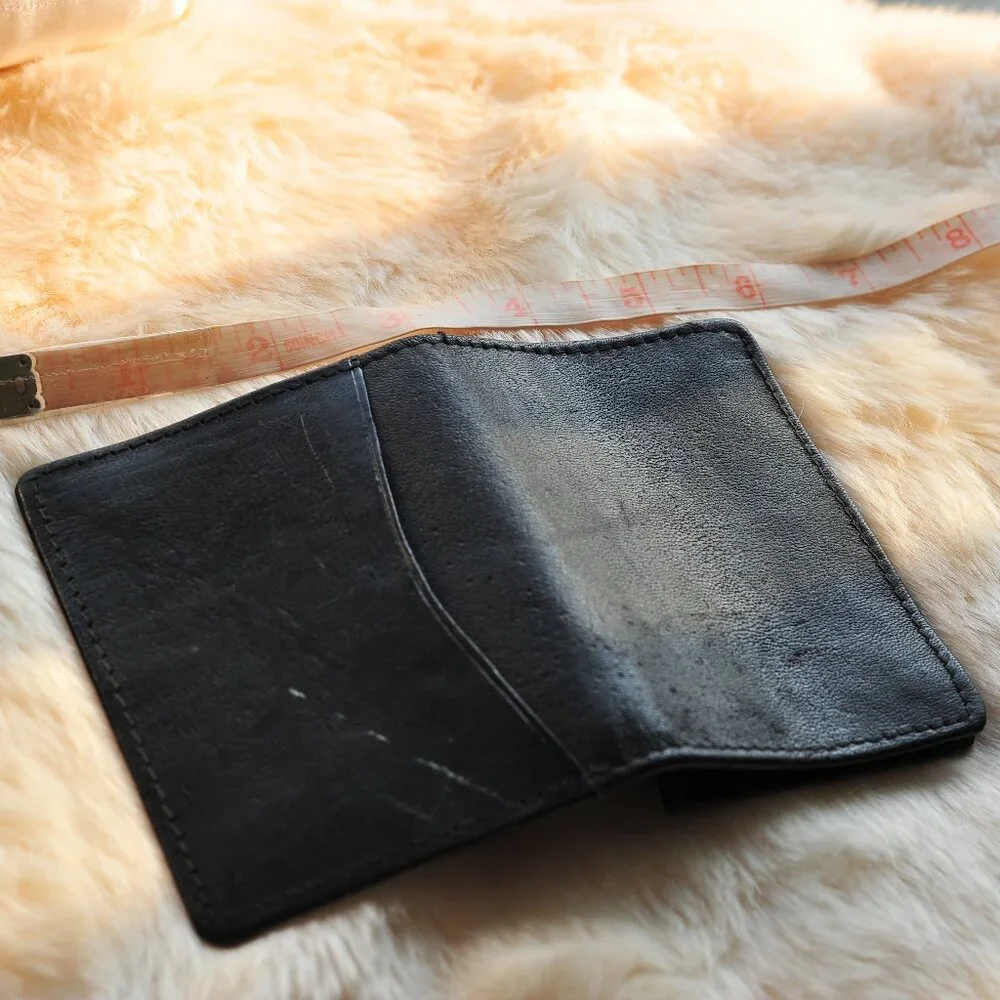 Genuine Leather Black Flat Flap Slim Mini Wallet